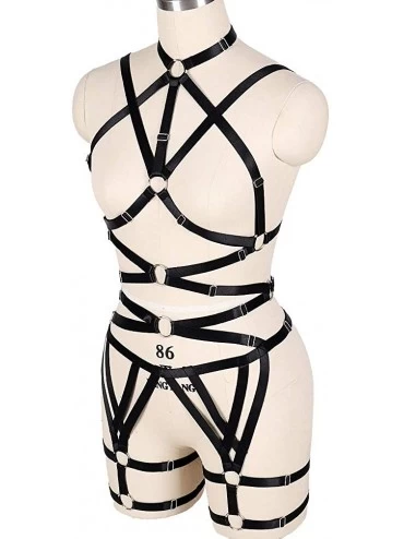 Garters & Garter Belts Women's Body Harness Bra Set Strap Bra Hollow Punk Gothic Carnival Plus Size Clothing Accessories - Bl...