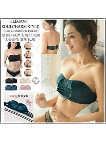 Bras Elegant Anti-Drop Comforty Pull Rope Anti-Slip No Wire Invisible Strapless Lace Push Up Bra - White - CJ18Y4DNSXX $16.48