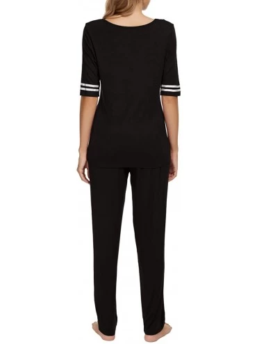 Sets Women's Pajama Set O-Neck Short Sleeves Top with Long Pants Sleepwear Nightwear Pjs Sets - D-black - CC19EGGX8AG $16.77