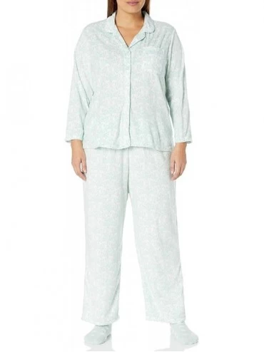 Sets Women's Plus Size Long Sleeve Minky Fleece Pajama Set Pj - Brocade Sage W/ Sock - CT18S6RI82T $47.81