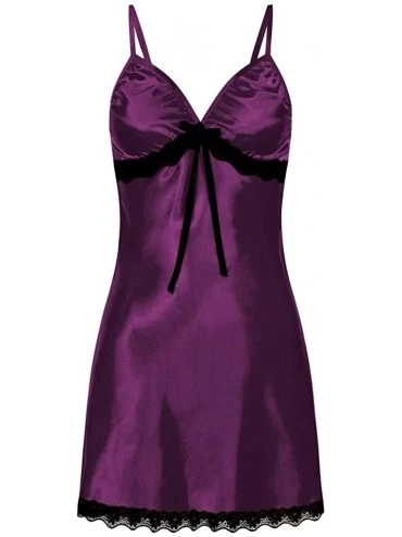 Baby Dolls & Chemises Women Plus Size Night Dress Lace Bow Lingerie Babydoll Nightwear - Purple - CL196ZD3O80 $18.21