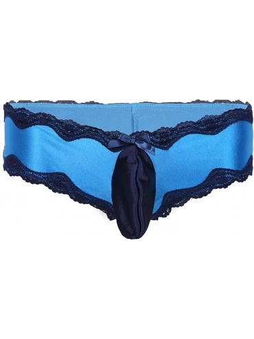 Briefs Mens Lace Trim Crossdresser Lingerie Underwear Sissy Pouch Girlie Bikini Briefs Thong - Blue - CW19DCCO6KW $25.49