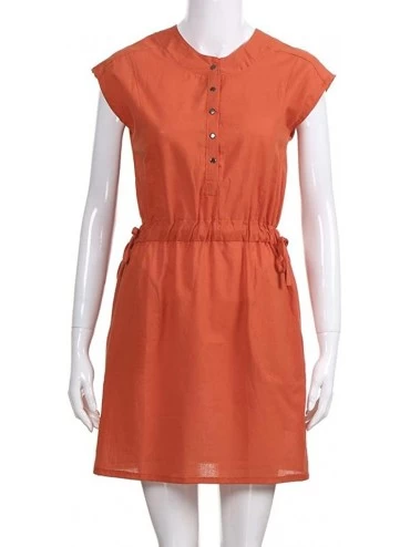 Tops Button Down Shirt Dress for Women Elegant Knee Length Short Sleeve Dresses Party - Orange - C618GUQ4CR4 $19.97