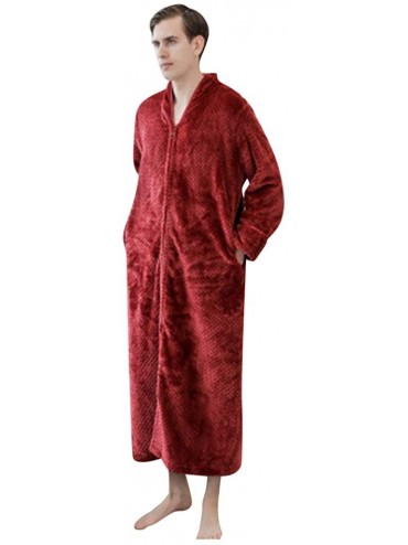 Robes Mens Womens Robes Couples Warm Fleece Long Sleepwear with Zip Pocket Pajamas Bathrobes - C Red - CH18ADLQS6N $84.90