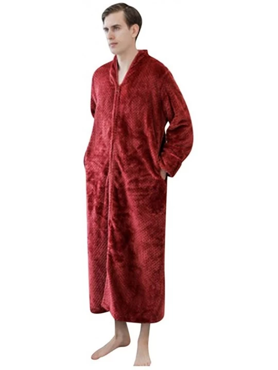Robes Mens Womens Robes Couples Warm Fleece Long Sleepwear with Zip Pocket Pajamas Bathrobes - C Red - CH18ADLQS6N $43.42