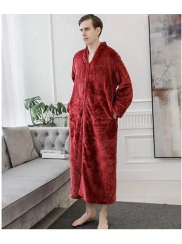 Robes Mens Womens Robes Couples Warm Fleece Long Sleepwear with Zip Pocket Pajamas Bathrobes - C Red - CH18ADLQS6N $43.42