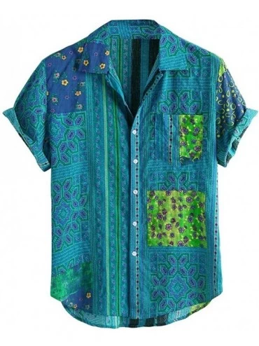 Briefs T-Shirt Fashion Ethnic Printed Leisure Tops Short Sleeve Blouse - Green - CW19D0X0DUR $21.60