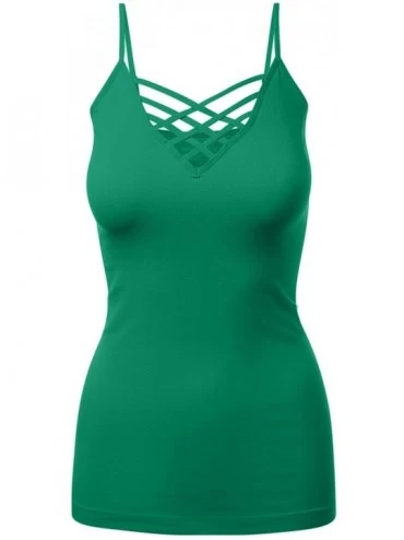 Camisoles & Tanks Women's Lattice Front Seamless Cami with Adjustable Strap Tops - 115-kellygreen - CL18DRW4UHY $26.58