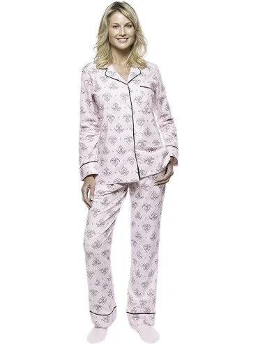 Sets Women Pajamas Set - 100% Cotton Flannel Pajamas Women Warm PJs Set - Fleur Pink/Black - CR184ELCQ6Y $73.66