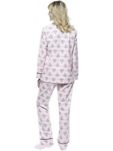 Sets Women Pajamas Set - 100% Cotton Flannel Pajamas Women Warm PJs Set - Fleur Pink/Black - CR184ELCQ6Y $29.86