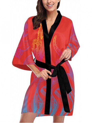 Robes Custom Watercolor Owl Red Women Kimono Robes Beach Cover Up for Parties Wedding (XS-2XL) - Multi 3 - C7194A6LK8G $97.22