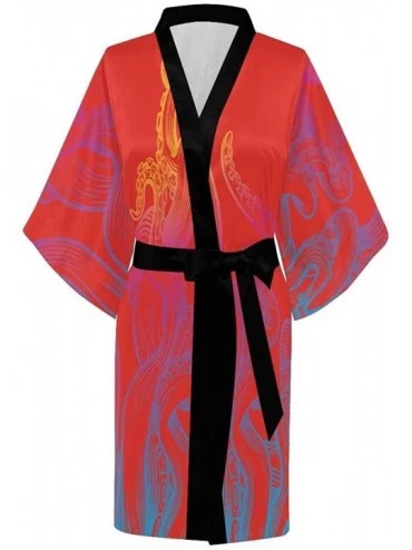 Robes Custom Watercolor Owl Red Women Kimono Robes Beach Cover Up for Parties Wedding (XS-2XL) - Multi 3 - C7194A6LK8G $52.52
