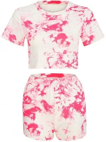 Sets Women Tie Dye Printed Sleepwear Lounge Suspender Short Sleeve Pajama Set Night Shirt with Shorts - Pink1 - CS19CMR5OU8 $...