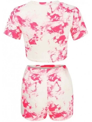 Sets Women Tie Dye Printed Sleepwear Lounge Suspender Short Sleeve Pajama Set Night Shirt with Shorts - Pink1 - CS19CMR5OU8 $...