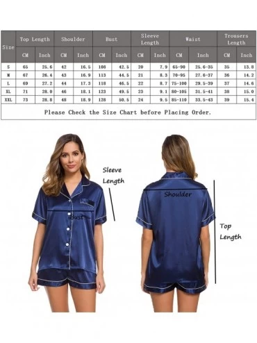 Sets Womens Silk Satin Pajamas Set Two-Piece Pj Sets Sleepwear Loungewear Button-Down Pj Sets - Navy Blue* - CP1994DKM4I $28.41