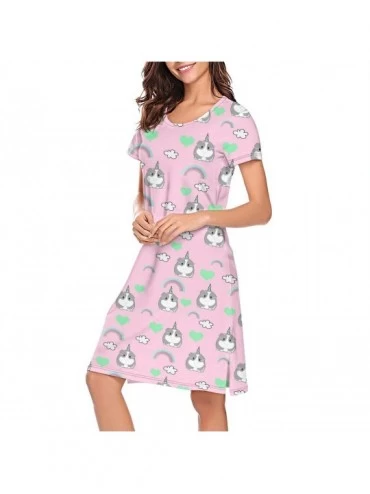 Tops Women's Nightdress Coconut Pineapple Flower Short Sleeve Sleeping Dress Loungewear Sleepwear - White-82 - CU1979T3TZN $2...