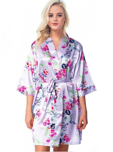 Robes Women's Floral Satin Silky Robe Kimono for Bride Bridesmaids Flower Girls Comfy Robe for Kids and Plus Size Women - Flo...