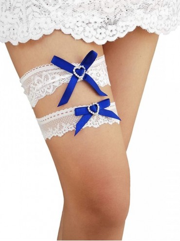 Garters & Garter Belts Bridal Lace Garter Set Rhinestone Wedding Bow Garter Set G38 - Royal Blue - C318D80R28O $25.56