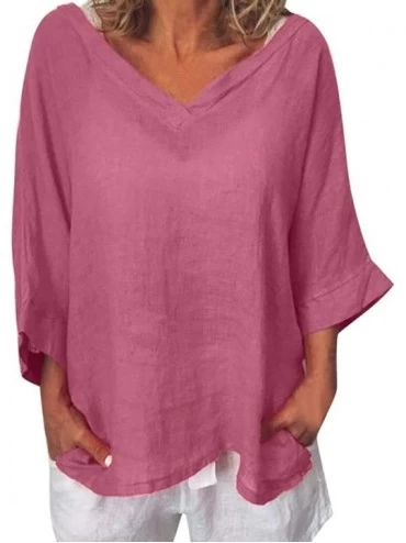 Nightgowns & Sleepshirts Summer Tops for Women 2020 Linen Shirts for Women Casual O Neck 3/4 Sleeve Solid Linen T Shirt Loose...