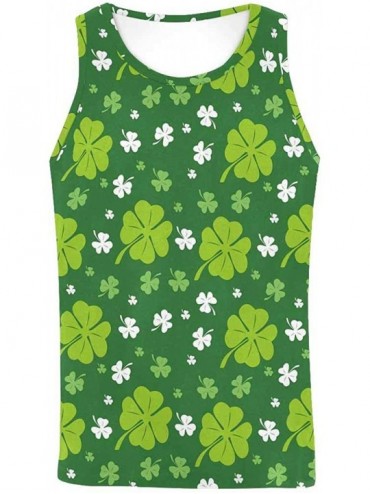 Undershirts Men's Muscle Gym Workout Training Sleeveless Tank Top Green Leaf Floral Clover - Multi1 - CD19COYEXE9 $31.24