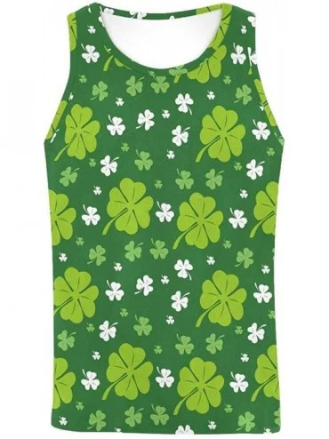 Undershirts Men's Muscle Gym Workout Training Sleeveless Tank Top Green Leaf Floral Clover - Multi1 - CD19COYEXE9 $53.25