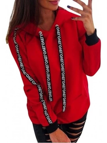 Thermal Underwear Women Plus Size Long Sleeve Solid Sweatshirt Hooded Pullover Tops Shirt - Red - C7193N0XO79 $28.03