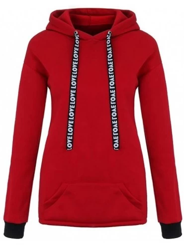 Thermal Underwear Women Plus Size Long Sleeve Solid Sweatshirt Hooded Pullover Tops Shirt - Red - C7193N0XO79 $16.82