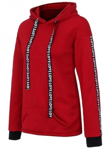Thermal Underwear Women Plus Size Long Sleeve Solid Sweatshirt Hooded Pullover Tops Shirt - Red - C7193N0XO79 $16.82