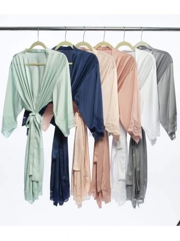 Robes Women's Satin Lace Silk Bathrobe Oblique V-Neck Short Kimono Robe Bridesmaids Robe - Gray - C518W3M22Y0 $18.09