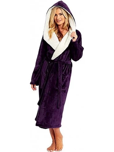 Robes Womens Winter Plush Lengthened Shawl Bathrobe Home Clothes Long Sleeved Robe Coat - Purple - CL1936QA8A7 $49.06