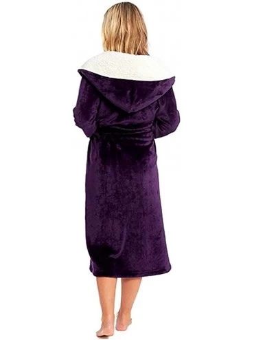 Robes Womens Winter Plush Lengthened Shawl Bathrobe Home Clothes Long Sleeved Robe Coat - Purple - CL1936QA8A7 $28.90