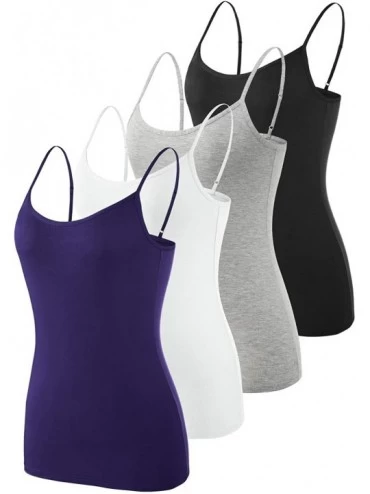 Camisoles & Tanks Women's Basic Solid Camisole Adjustable Spaghetti Strap Tank Top - A4 Pack - Black/Gray/White/Dark Blue - C...