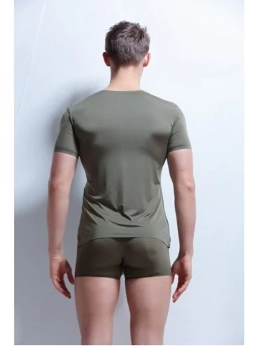 Undershirts Mens Smooth Ice Silk Cool Seamless Short Sleeve Top Tee - Navy Green - CB188ROX9NU $17.32