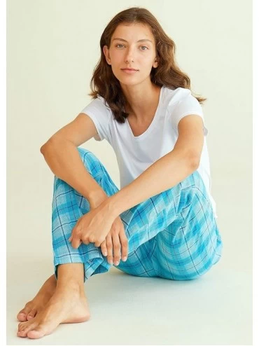 Bottoms Women's Pajama Pants Cotton Lounge Pants Plaid PJs Bottoms - Turquoise - CO188QAKH8S $25.80