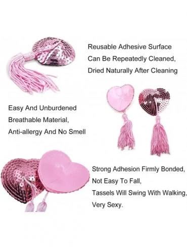 Accessories Silicone Sequin Nipple Cover Bra with Tassel Adhesive Heart Pasties Shiny Reusable Bra - Pink - C918ANHWH3U $12.89