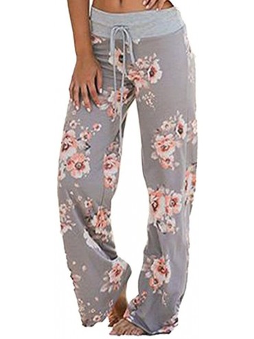Bottoms Women's Pajama Comfy Stretch Floral Print Lounge Pants High Waist Wide Leg Pants - Grey - C718DZWYIAC $40.61