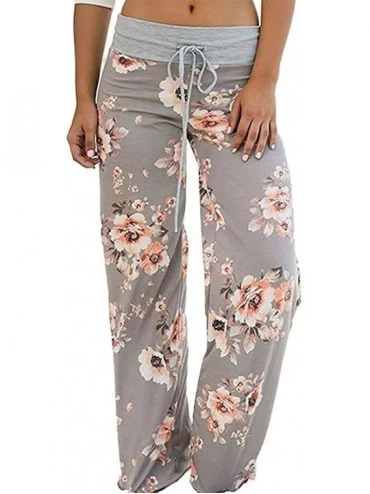 Bottoms Women's Pajama Comfy Stretch Floral Print Lounge Pants High Waist Wide Leg Pants - Grey - C718DZWYIAC $15.96