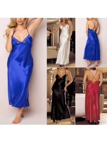 Slips Women's Sexy Lingerie Long Multi-Color Shoulder Strap Nightdress V-Neck Temptation Dress - Red - C718NEDD5NN $8.35