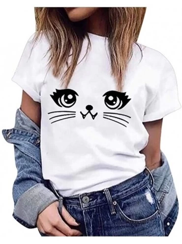 Tops Womens Blouse Summer Cute Print Tops Short Sleeve T-Shirts - White - C218OX37YW0 $13.48