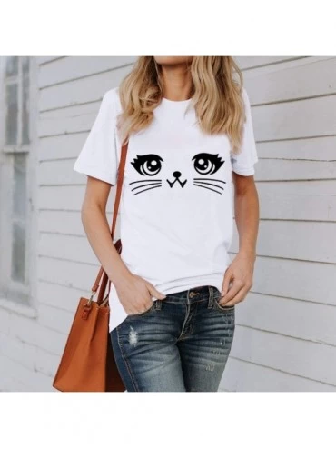 Tops Womens Blouse Summer Cute Print Tops Short Sleeve T-Shirts - White - C218OX37YW0 $13.48