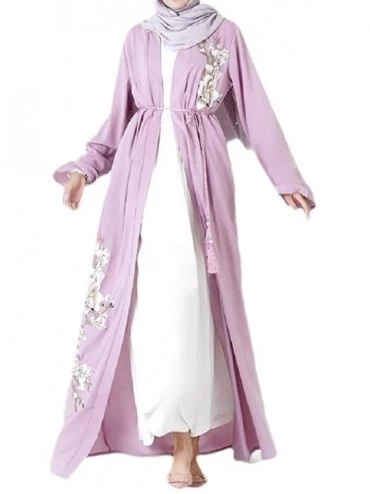Robes Women Arab Muslim Islamic Trendy Dubai Embroidered Kaftan Maxi Dress - Purple - CV199MYKM5T $45.51