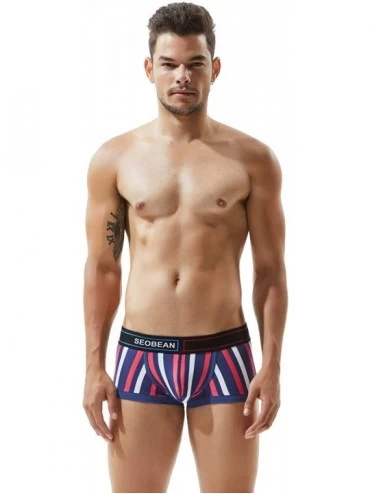 Boxer Briefs Mens Low Rise Sexy Striped Trunk Boxer Briefs Underwear - 80214 Navy - CL18KGQIAYG $21.17