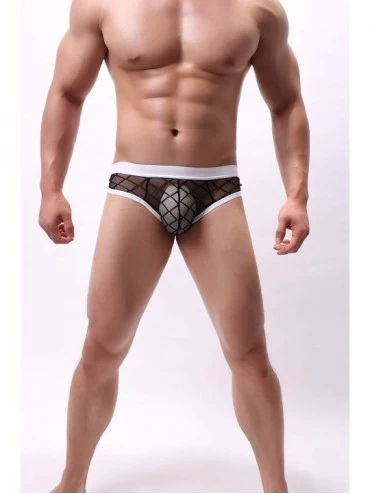 Briefs Men's Gridding See Through Mesh Bikini Briefs Low Rise Underwear - 3*black - CG18ZKH60GD $16.97