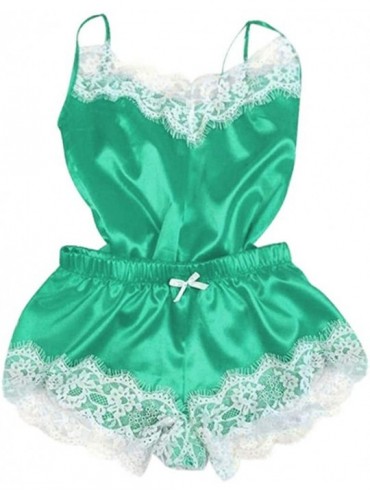 Thermal Underwear Women Lace Modal Sleepwear-2PC Lingerie Sexy Nightdress Nightgown Sleepwear Underwear Set - Green - CH18ZWG...
