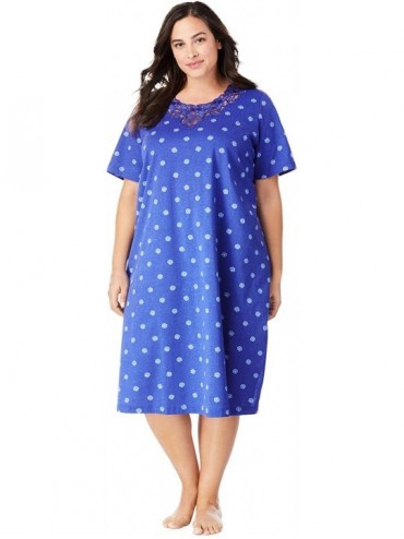 Nightgowns & Sleepshirts Women's Plus Size Lace-Trim Sleepshirt Nightgown - Ultra Blue Floral Dot (2521) - CK193Q9QZWH $34.92