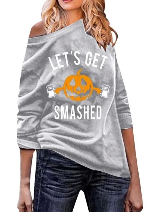 Baby Dolls & Chemises Women Tops Fashion Sweatshirts Long Sleeve Pumpkin Print Casual Loose Sweatshirt Blouse Shirts - Gray -...