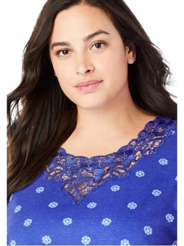 Nightgowns & Sleepshirts Women's Plus Size Lace-Trim Sleepshirt Nightgown - Ultra Blue Floral Dot (2521) - CK193Q9QZWH $34.92
