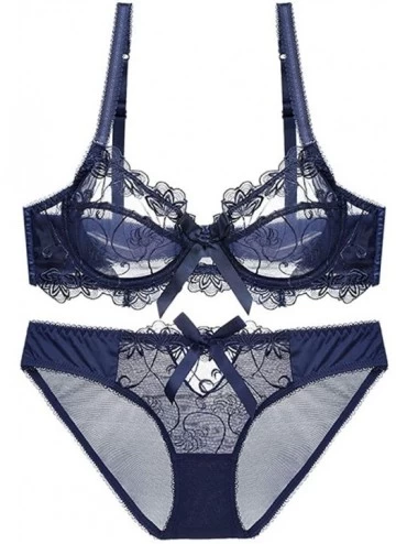 Bras Trendy Unlined Lingerie Set Bra and Transparent Panty Sexy Lace Flower Embroidery Underwear Mesh Seamless 2019 Summer Ne...