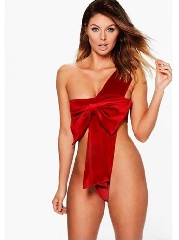 Garters & Garter Belts Women Christmas Bowknot Bandage Backless Bodysuit Red Lingerie - Red - CN18A8UALDI $10.68