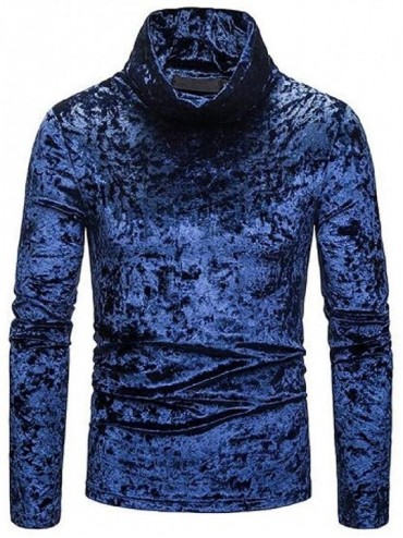 Thermal Underwear Men Fall & Winter Fleece Slim Fit Long Sleeve Velvet Turtleneck T-Shirt Tee - Navy Blue - CV190U9H28R $52.13